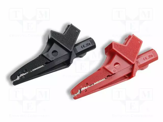 HAUENLEUKA - 20A - MUSTA,PUNAINEN - LEVITYSALUE: MAX.24MM - L: 90MM - Krokotiili klipsit - CT2490A - 1