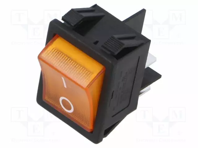 KEINUKYTKIN - DPST - AS: 2 - OFF-ON - 16A/250VAC - KELTAINEN - NEONVALO - R5 - Keinukytkimet - R595KYFT2FA - 1