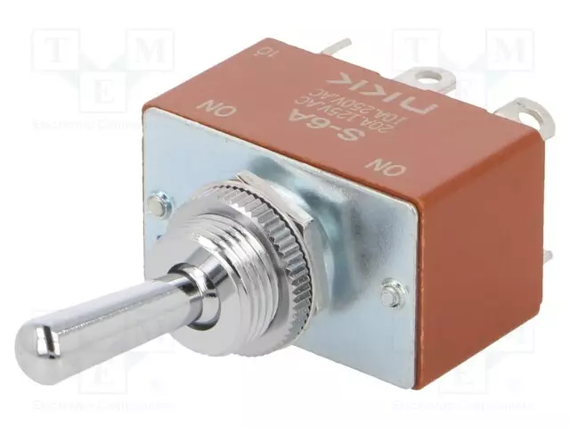 VIPUKYTKIN - ASENNOT: 2 - DPDT - ON-ON - 10A/250VAC - 20A/30VDC - S - -10÷70°C - Vipukytkimet - S6A - 1