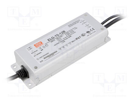 VIRTALÄHDE: IMPULSSI - LED - 60W - 12VDC - 5A - 180÷295VAC - 255÷417VDC - LED teholähteet - ELG-75-12B - 1
