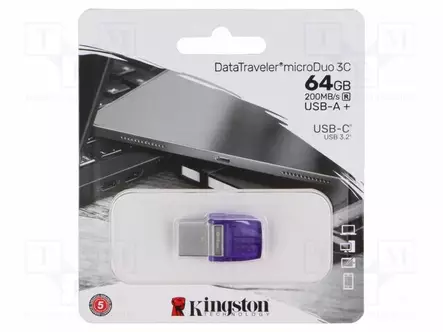 PENDRIVE - USB 3.2 GEN 1 - 64GB - R: 200MB/S - VIOLETTI - USB A,USB C - USB muistit - DTDUO3CG364GB - 1