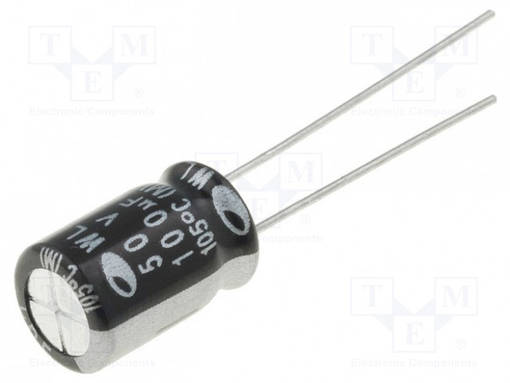 ELEKTROLYYTTIKONDENSAATTORI - LOW ESR - THT - 100UF - Elektrolyyttikondensaattorit - pysty - WL1H107M0811MBB - 1