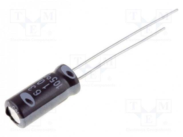 ELEKTROLYYTTIKONDENSAATTORI - THT - 10UF - 63VDC - Elektrolyyttikondensaattorit - pysty - RD1J106M05011BB - 1
