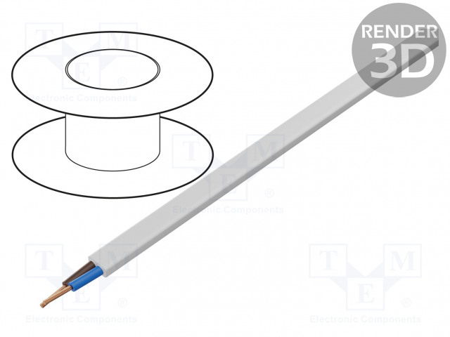 JOHTO - H03VVH2-F,OMY - 2X0,75MM2 - LITTEÄ - CU - PVC - VALKOINEN - Virtajohdot metritavara - OMYP20.75-B - 1