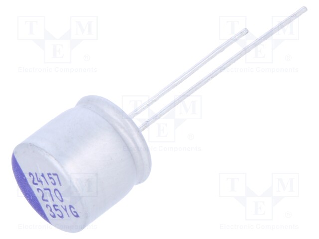 KONDENSAATTORI: HYBRIDI-THT - -55÷125°C - ±20% - Ø10X9,5MM - 270UF - THT-hybridikondensaattorit - YG1V277M1009MBB - 1