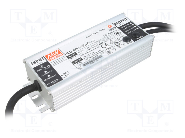 VIRTALÄHDE: IMPULSSI - LED - 39,96W - 12VDC - 2÷3,33A - 90÷305VAC - IP65 - LED teholähteet - HLG-40H-12AB - 1