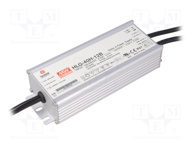 VIRTALÄHDE: IMPULSSI - LED - 39,96W - 12VDC - 3,33A - 90÷305VAC - IP67 - LED teholähteet - HLG-40H-12B - 1