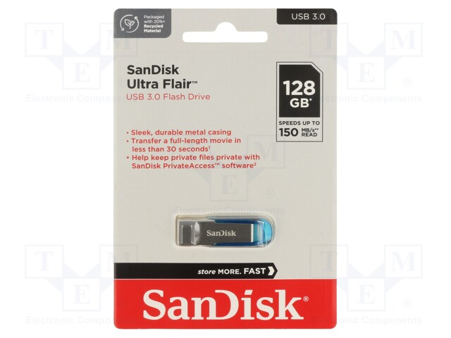 PENDRIVE - USB 3.0 - 128GB - R: 150MB/S - ULTRA FLAIR - SININEN - USB A - USB muistit - SDCZ73-128G-G46B - 1