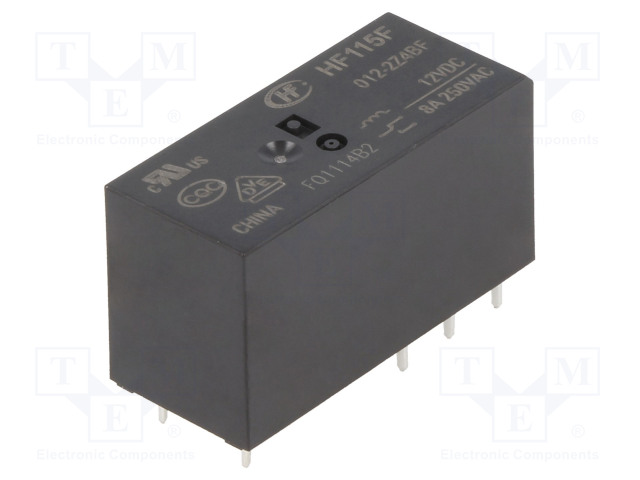 RELE - DPDT - UKELAN: 12VDC - 8A - 8A/250VAC - HF115F - Pienoisreleet - HF115F012-2Z4B - 1
