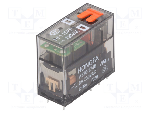 RELE - DPDT - UKELAN: 230VAC - 8A - 8A/250VAC - PCB - Pienoisreleet - HF115FPA230-2Z4B - 1