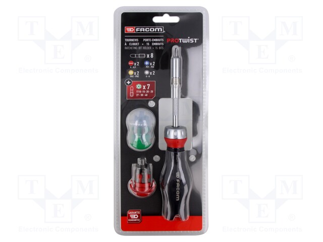 SCREWDRIVER: UNIVERSAL-SET - WITH RATCHET - 15PCS. - Ruuvimeisselit ja sarjat - FACOM-ATCL.1PB - 1