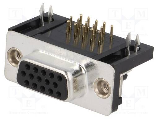 D-SUB LIITIN HD - PIN: 15 - N LIITINAARAS - 90° KULMA - THT - D liittimet - HDL15-SL-B - 1