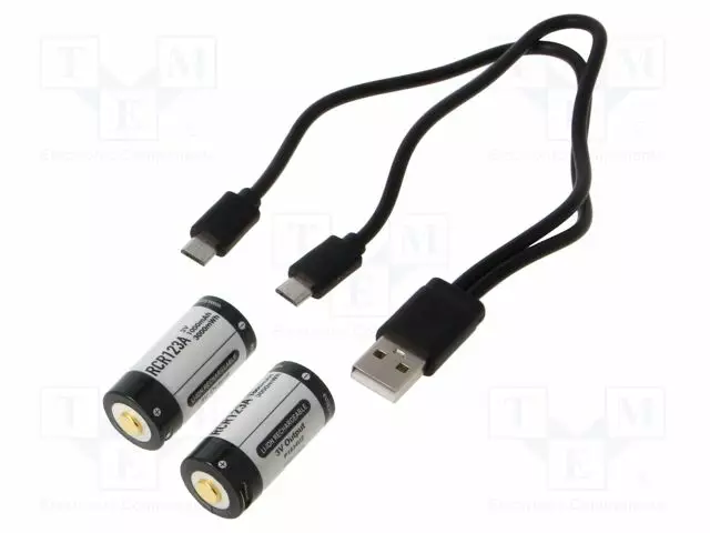 AKKU: LI-ION - 16340,RCR123A - 3V - 1000MAH - Ø16,8X34,9MM - Akut - P1634U2RCR123AUSB - 1