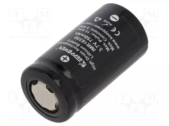 AKKU: LI-ION - 18350 - 3,7V - 750MAH - Ø18X35MM - 8A - Akut - ACCU-IMR18350-PCB - 1