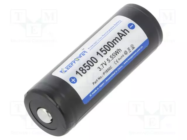 AKKU: LI-ION - 18500 - 3,7V - 1500MAH - Ø18,5X53MM - 3A - Akut - ACCU-ICR18500PCB - 1