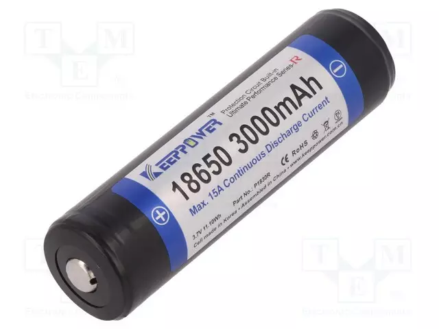 AKKU: LI-ION - 18650,MR18650 - 3,7V - 3000MAH - Ø18,8X69MM - 15A - Akut - ACCU-18650-15APCB - 1