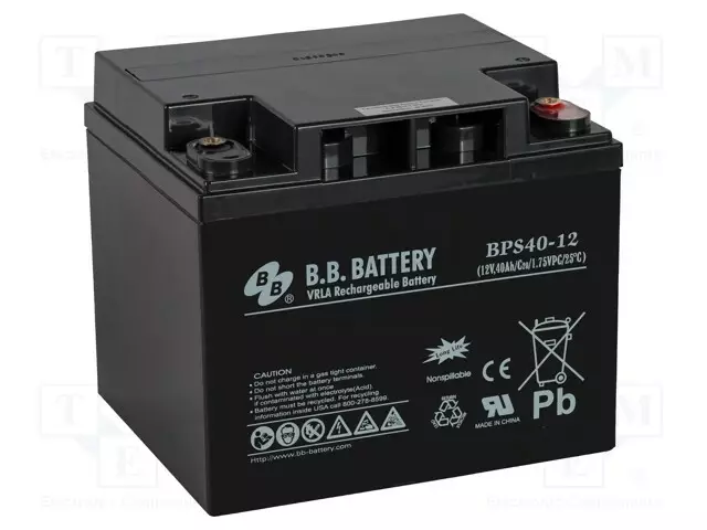 AKKU: LYIJYHAPPO - 12V - 40AH - AGM - AUTOMAATTINEN - 197X165X171MM - Lyijyhyytelöakut - ACCU-BPS40-12BB - 1