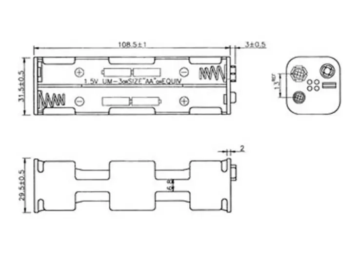 BATTERY HOLDER FOR 8 x AA-CELL (WITH SNAP TERMINALS) - Paristopitimet, liittimet ja tarvikkeet - BH382B - 1