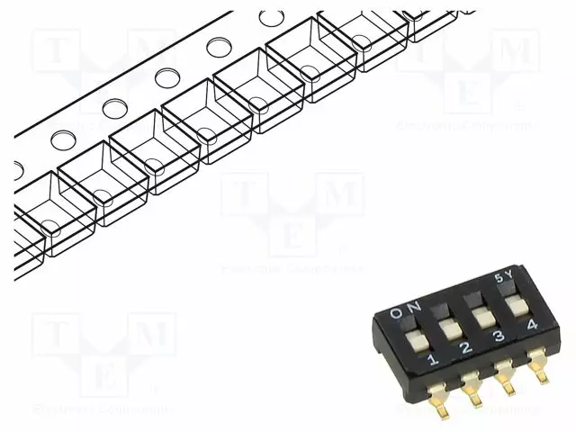 DIP-KYTKIN - NAPOJEN MÄÄRÄ: 4 - OFF-ON - 100MA/6VDC - AS: 2/4 - DIP kytkimet - CFS-0401TB - 1