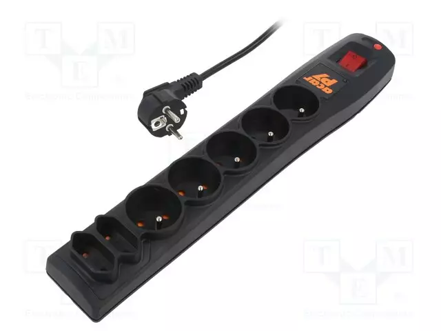 JATKOJOHTO: SUOJAUS-PISTORASIAT: 7 - 230VAC - 10A - MUSTA - Tietokonetarvikkeet - muut - ACAR-P7-5B - 1