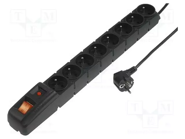 JATKOJOHTO: SUOJAUS-PISTORASIAT: 8 - 230VAC - 10A - MUSTA - Tietokonetarvikkeet - muut - ACAR-S8-3B - 1