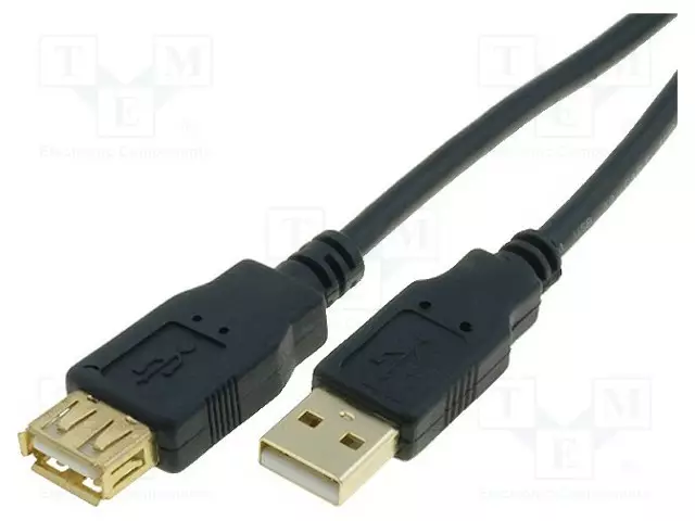 KAAPELI - USB 2.0 - USB A RASIA,USB A PISTOKE - KULLATTU - 1,8M - PVC - USB kaapelit ja adapterit - CU202G-B-018-PB - 1
