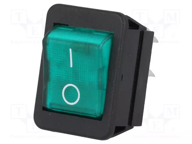 KEINUKYTKIN - DPST - AS: 2 - ON-OFF - 16A/250VAC - VIHREÄ - NEONVALO - 1350 - 250V - Keinukytkimet - AE-C1353ABNAB - 1