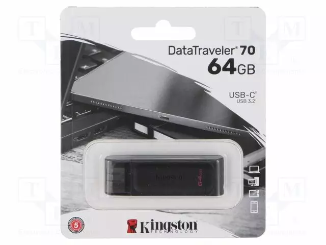 PENDRIVE - USB 3.2 GEN 1 - 64GB - DATATRAVELER 70 - MUSTA - USB C - USB muistit - DT7064GB - 1