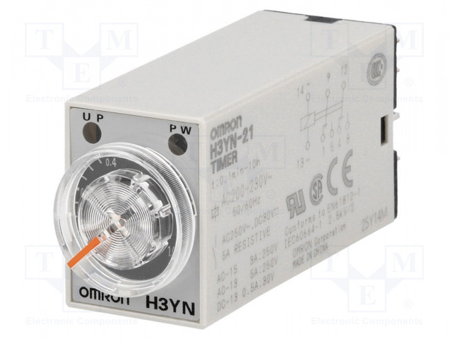 AUTOMATION MODULE: TIMER - 0,1MIN÷10H - DPDT - 250VAC/5A - H3YN - PIN: 8 - Aikareleet ja ajastimet - H3YN-21-200-230AC - 1