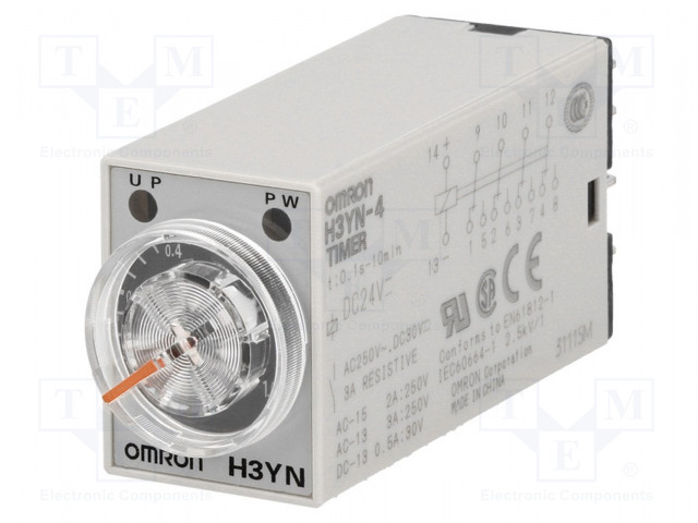 AUTOMATION MODULE: TIMER - 0,1S÷10MIN - 4PDT - 250VAC/3A - 24VDC - H3YN - Aikareleet ja ajastimet - H3YN-4-24DC - 1