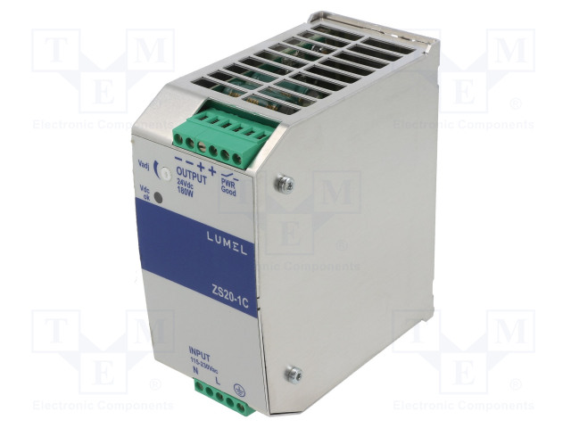 VIRTALÄHDE: IMPULSSI - DIN-KISKOLLE - 180W - 24VDC - 7,5A - 85÷264VAC - DIN-kisko virtalähteet - ZS20-1C - 1