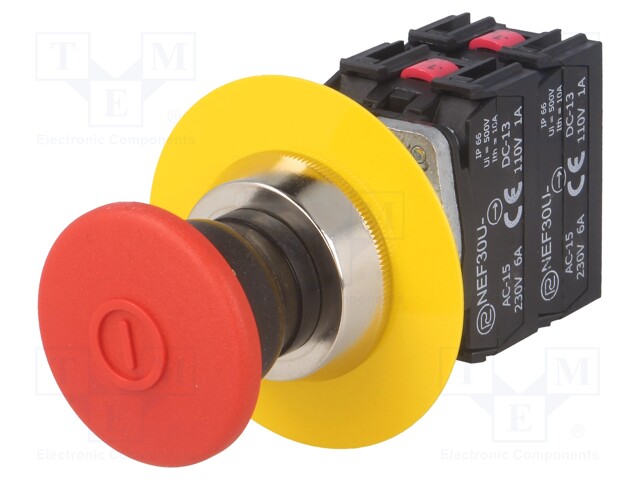 HÄTÄKYTKIN - 30MM - ASENNOT: 2 - NC X2 + NO X2 - IP56 - Taulukytkimet, standardi 30mm - NEF30-UDR2X2YC - 1