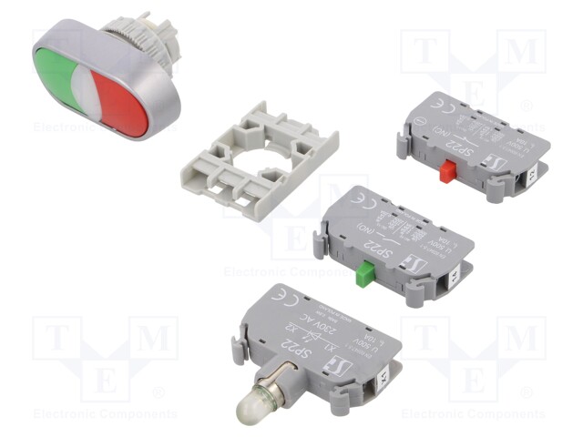 KAKSOISKYTKIN - 22MM - ASENNOT: 1 - NC + NO - PUNAINEN/VIHREÄ - LED - Taulukytkimet, standardi 22mm - SP22-2KL11230LEDZC - 1