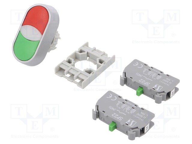 KAKSOISKYTKIN - 22MM - ASENNOT: 1 - NO X2 - MUSTA/VIHREÄ - EI OLE - Taulukytkimet, standardi 22mm - SP22-2KL-20-ZC - 1