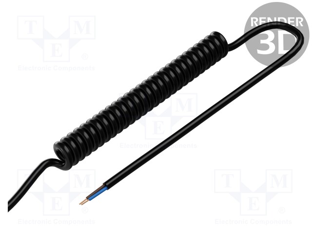 KIERREKAAPELI - 2X0,5MM2 - SUOJAAMATON - PUR - MUSTA - 300V - 0,1M - 0,4M - Spiraalikaapelit - SPT00169C - 1