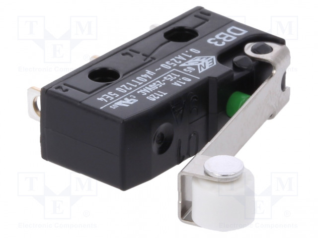 MIKROKYTKIN SNAP ACTION - 0,1A/250VAC - 0,1A/80VDC - RULLALLA - SPDT - SANP ACTION mikrokytkimet - DB3C-A1RC - 1