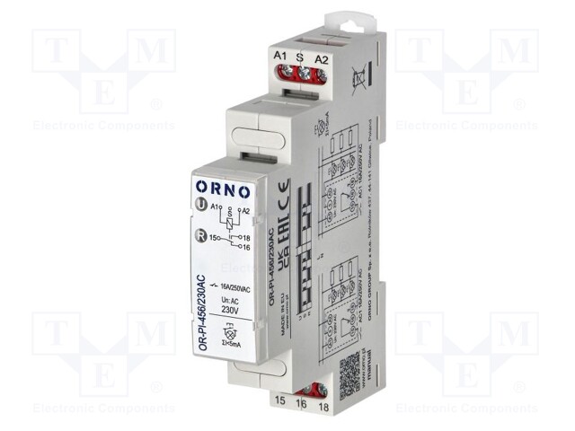 RELE: ASENNUS-BISTABIILI - SPDT - UKYTK: MAX.250VAC - DIN-KISKOLLE - Asennusreleet - OR-PI-456230AC - 1