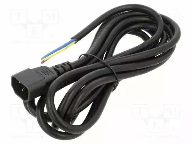 KAAPELI - 3X1MM2 - IEC C14 UROS-JOHDOT - PVC - 3M - MUSTA - 10A - 250V - Tietokone- ja laitejohdot - AK-OT-10C - 1