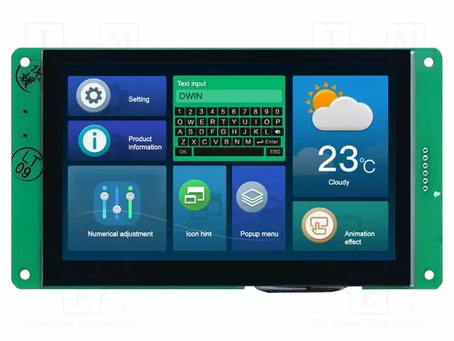 TFT NÄYTTÖ - 5" - 800X480 - VALAISTUS: LED - 16MBFLASH - RGB - 250CD/M2 - Älykkäät näytöt - DMG80480C050-03WTC - 1