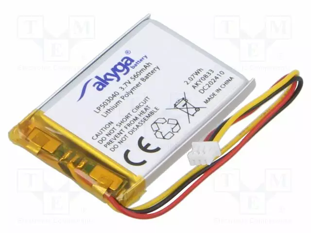 AKKU: LI-PO - 3,7V - 560MAH - JOHDOT,MOLEX 51021-0300 LIITOS - Akut - AKY-LP503040NTC - 1