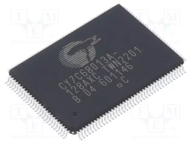 IC: 8051 MIKRO-OHJAIN - LIITÄNTÄ: 16BIT,8BIT,I2C,USB 2.0 - TQFP128 - Infineon Technologies mikrokontrollerit - CY7C68013A-128AXC - 1