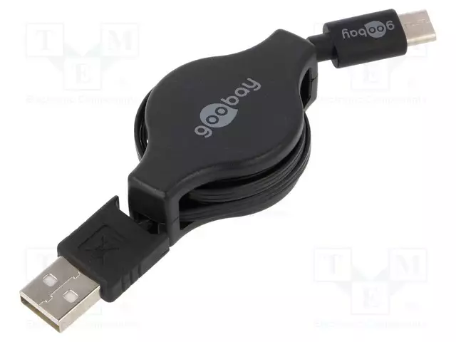 KAAPELI - USB 2.0 - USB A PISTOKE,USB C PISTOKE - 1M - MUSTA - USB kaapelit ja adapterit - ROL-USB-C - 1