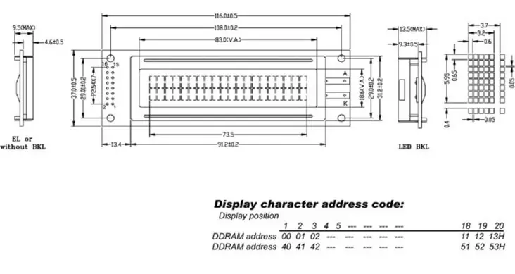 LCD 20x2 STN TAUSTAVALOLLA - Aakkosnumeeriset LCD-näytöt - LCD2002BLC - 1