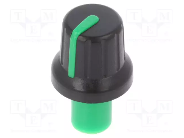 NUPPI - ILMAISINTEN KANSSA - ABS - ØAKSELIN: 6MM - Ø15,8X13,8MM - MUSTA - Potentiometrien nupit - GMN-4P1.5-GN-355C - 1