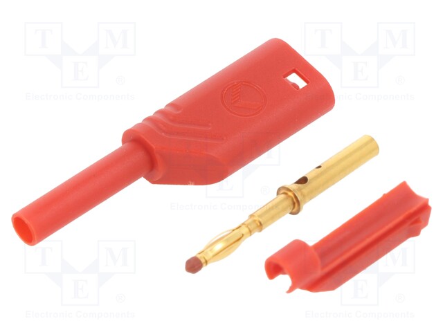LABORATORY CONNECTOR: 2MM BANANA - PLUG - 10A - 1KV - PUNAINEN - GOLD-PLATED - Banaaniliittimet 2mm - MSTSWSRD - 1