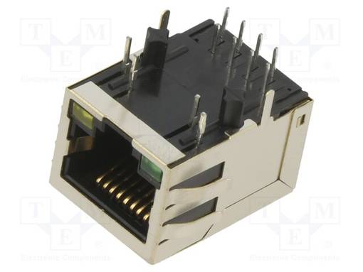 LIITIN: RJ45 - PISTORASIA - PIN: 8 - CAT: 5,6 - LED DIODIN KANSSA - PCB - RJ liittimet - J1B1211CCD - 1