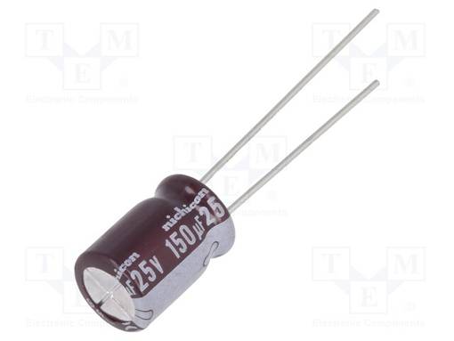 ELEKTROLYYTTIKONDENSAATTORI - THT - 150UF - 25VDC - Elektrolyyttikondensaattorit - pysty - ULD1E151MPD - 1