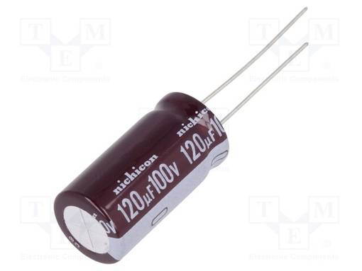 ELEKTROLYYTTIKONDENSAATTORI - LOW ESR - THT - 120UF - Elektrolyyttikondensaattorit - pysty - UPM2A121MHD - 1