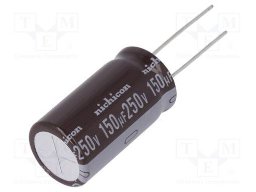 ELEKTROLYYTTIKONDENSAATTORI - LOW ESR - THT - 150UF - Elektrolyyttikondensaattorit - pysty - UPT2E151MHD - 1