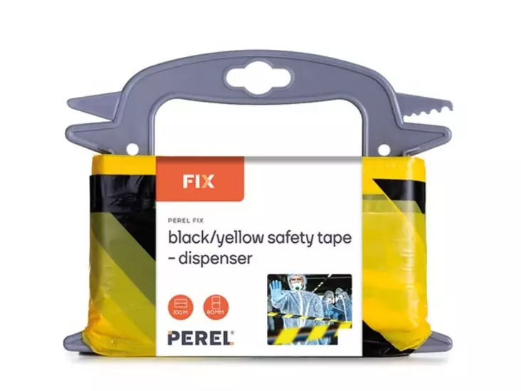 Black/yellow safety tape - 100 m - dispenser - Turvakyltit ja varoitustarrat - 1188-100D - 1